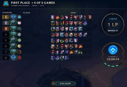 TFT Elo Boost Screen first place placement matches